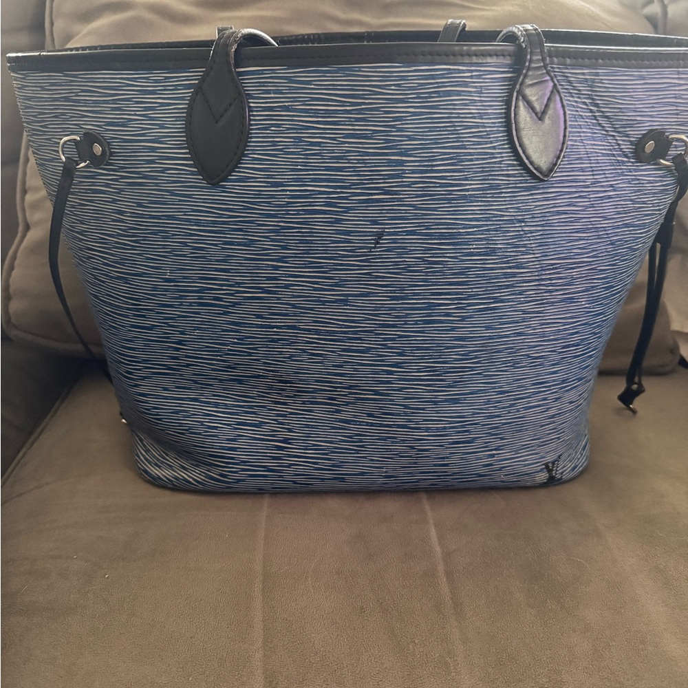 Louis Vuitton tote bag Epi Denim Neverfull and pouch